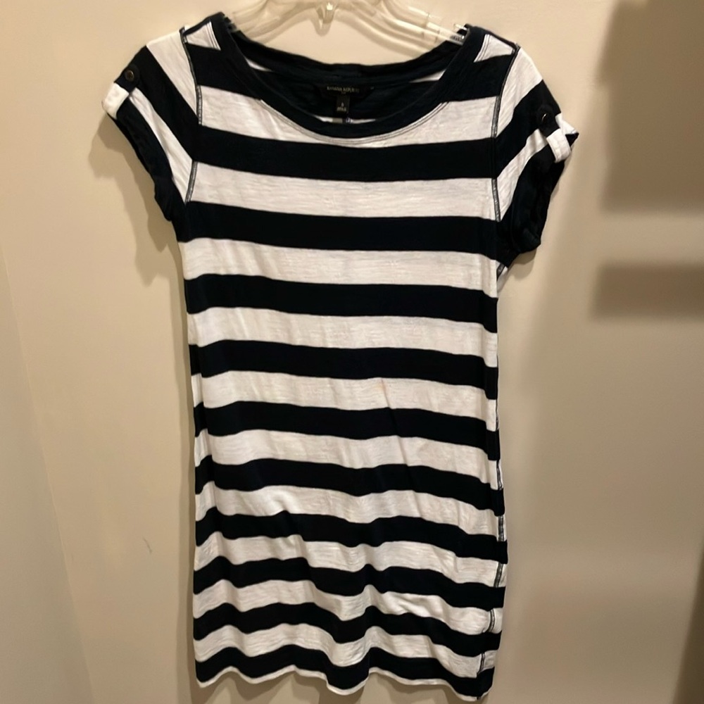 Banana Republic Black and White Striped Short Sleeve Dress